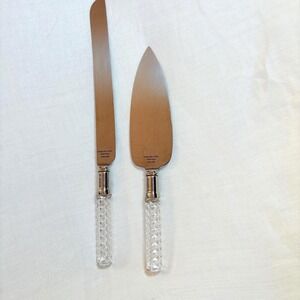 Vintage Sheffield England Cake Knife & Server Crystal Handle Wedding Set